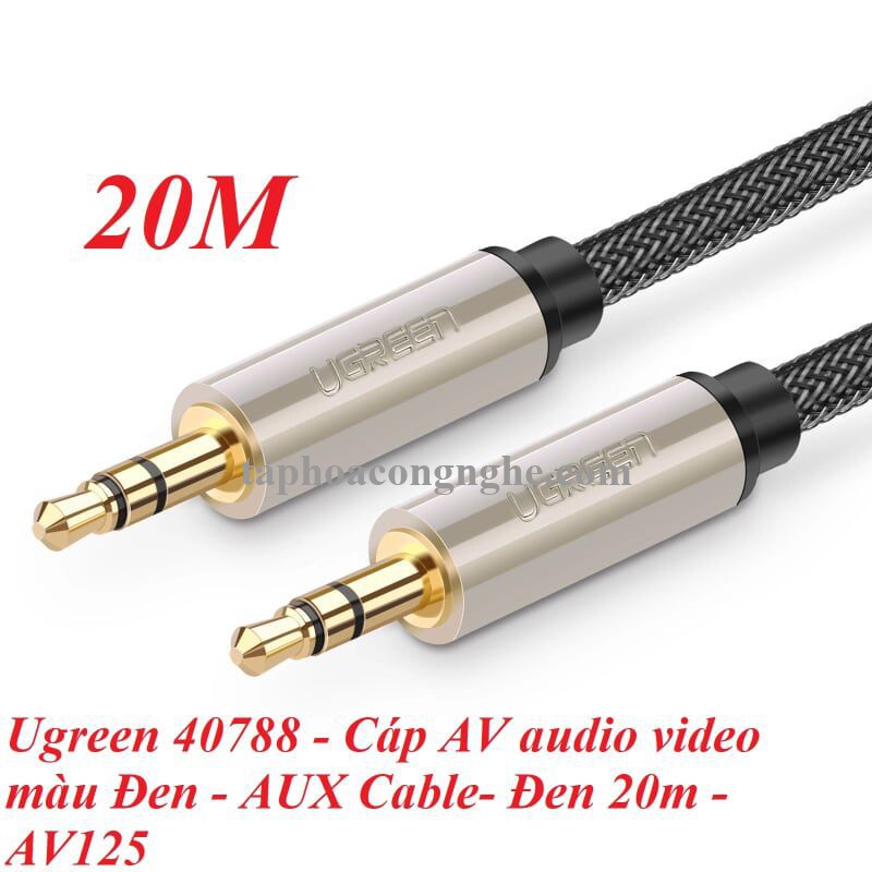 Ugreen 40788 20M màu Đen Cáp âm thanh 2 đầu 3.5mm dương đầu bọc kim loại cao cấp AV125 30040788